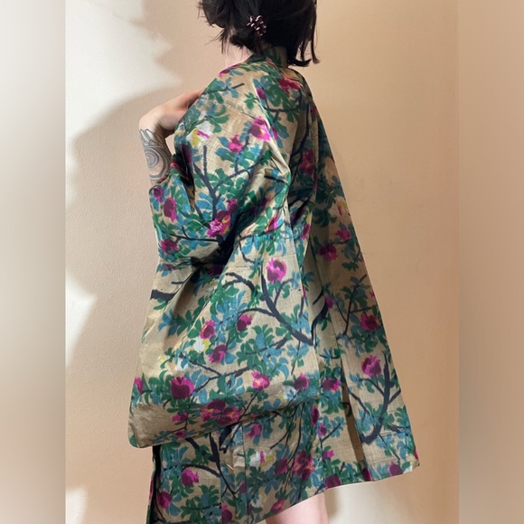 Floral gauze semi transparent sha silk vintage kimono Haori coat robe usomono - Picture 5 of 10